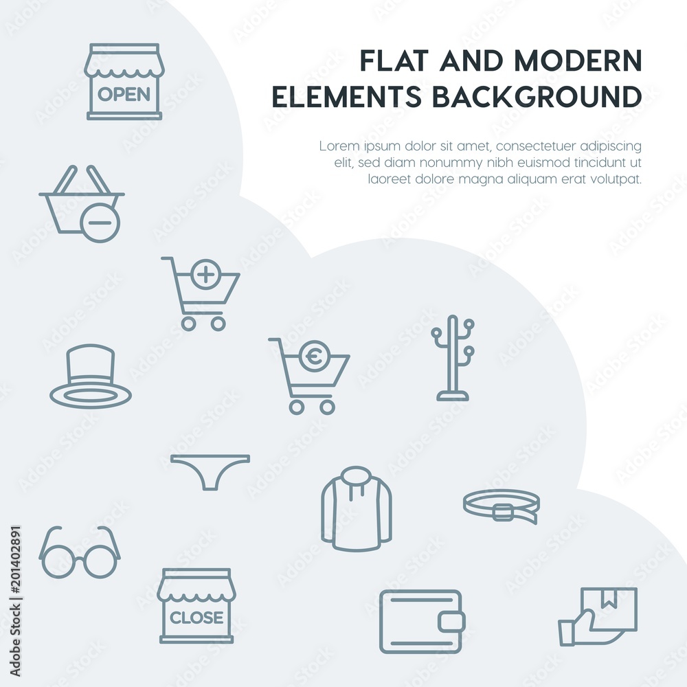 Poster clothes, shopping outline vector icons and elements background concept on grey background...multipur