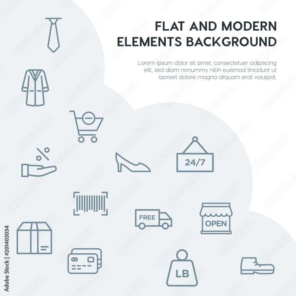 Poster clothes, shopping outline vector icons and elements background concept on grey background...multipur