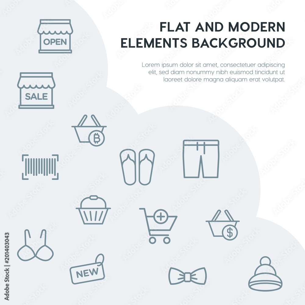Poster clothes, shopping outline vector icons and elements background concept on grey background...multipur