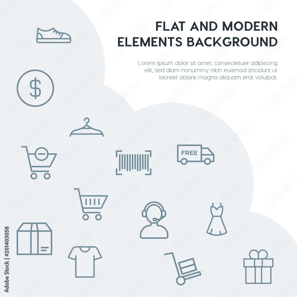 Poster clothes, shopping outline vector icons and elements background concept on grey background...multipur