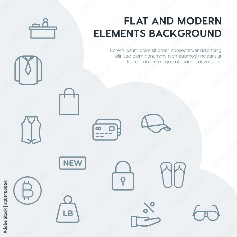 Poster clothes, shopping outline vector icons and elements background concept on grey background...multipur
