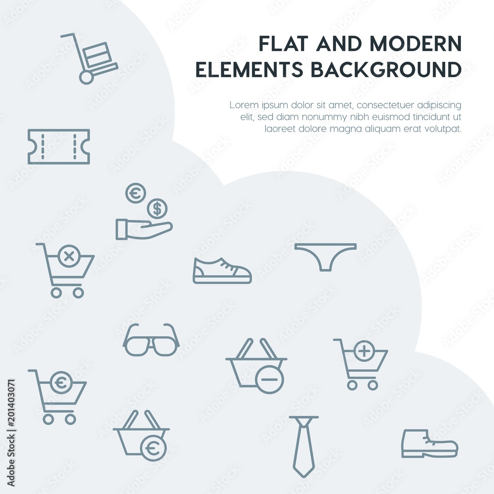 Poster clothes, shopping outline vector icons and elements background concept on grey background...multipur