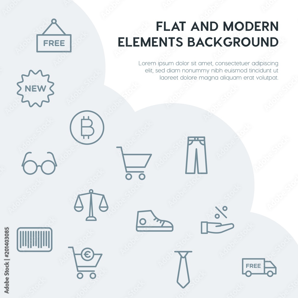Poster clothes, shopping outline vector icons and elements background concept on grey background...multipur
