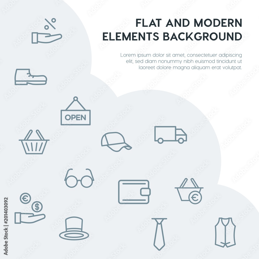 Poster clothes, shopping outline vector icons and elements background concept on grey background...multipur