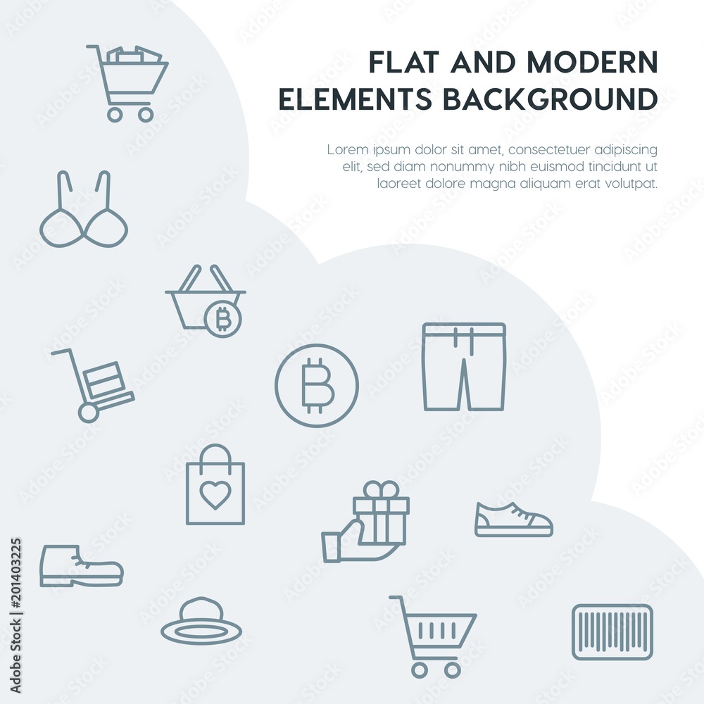 Poster clothes, shopping outline vector icons and elements background concept on grey background...multipur