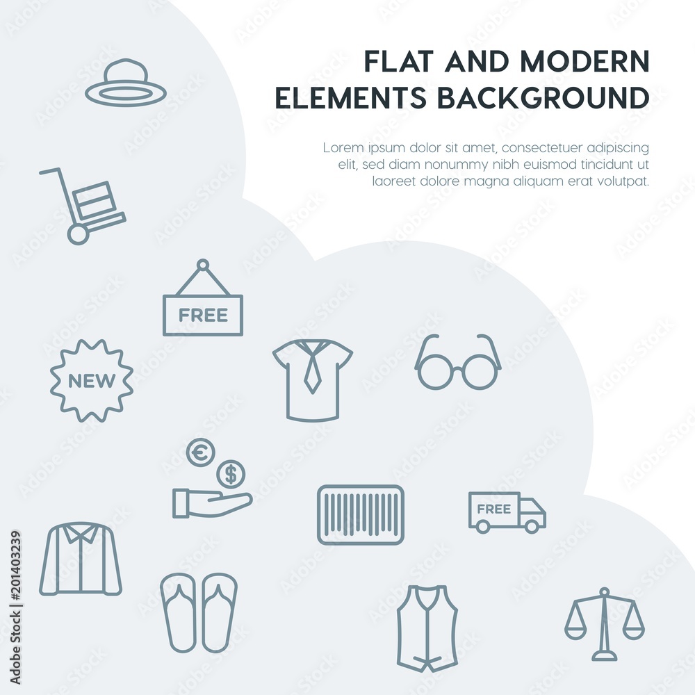 Poster clothes, shopping outline vector icons and elements background concept on grey background...multipur