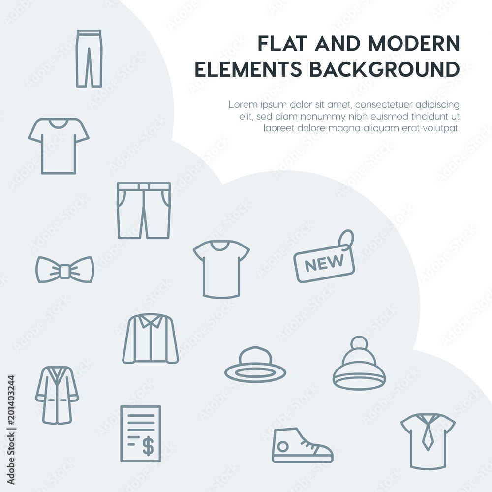 Poster clothes, shopping outline vector icons and elements background concept on grey background...multipur