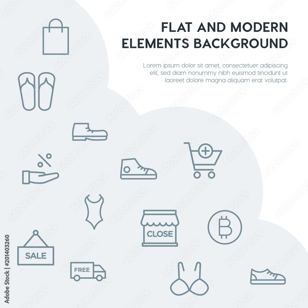 Poster clothes, shopping outline vector icons and elements background concept on grey background...multipur