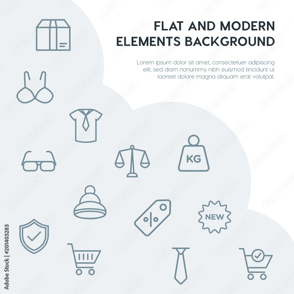 Poster clothes, shopping outline vector icons and elements background concept on grey background...multipur