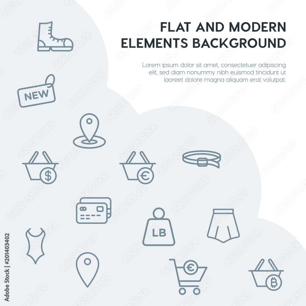 Poster clothes, shopping outline vector icons and elements background concept on grey background...multipur