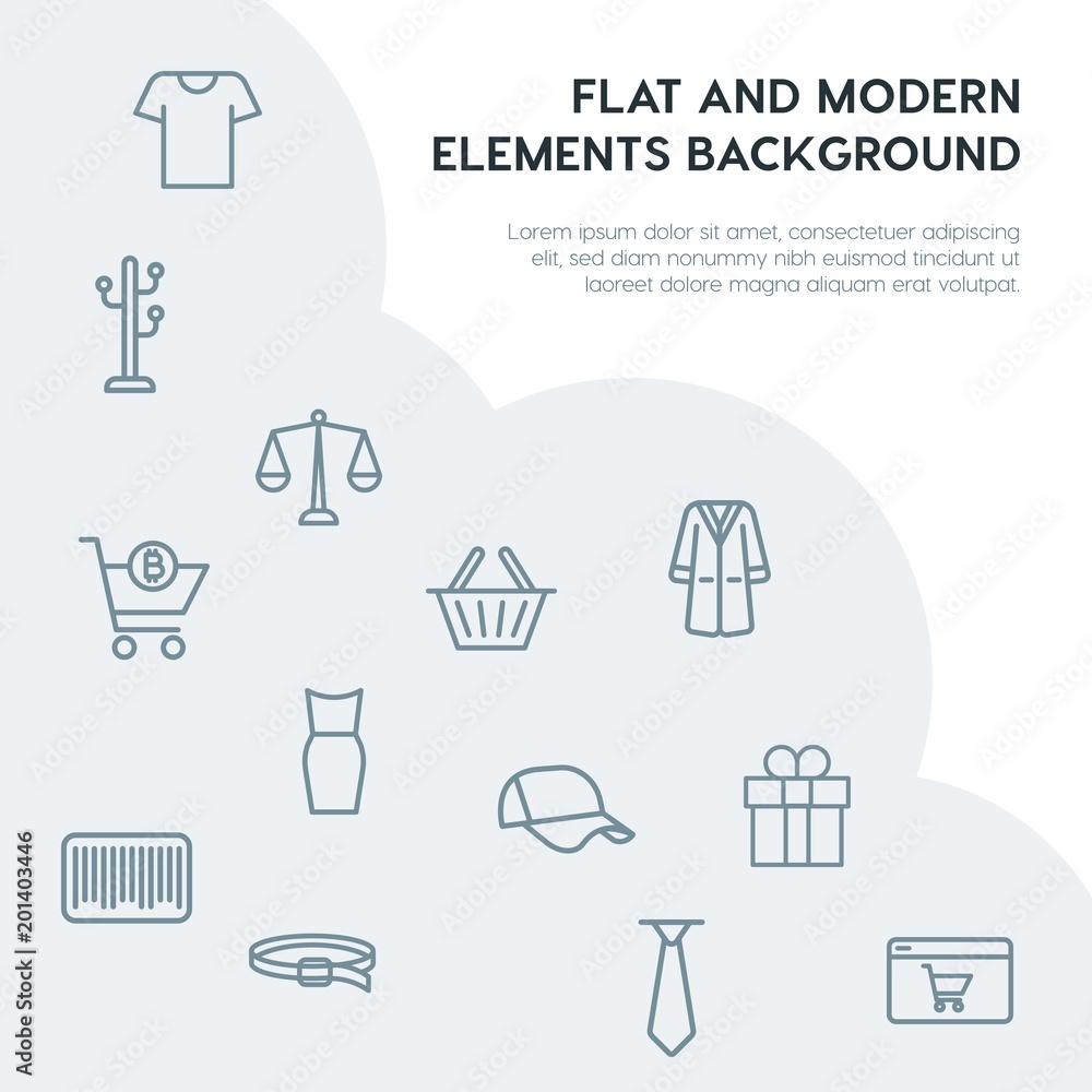 Poster clothes, shopping outline vector icons and elements background concept on grey background...multipur