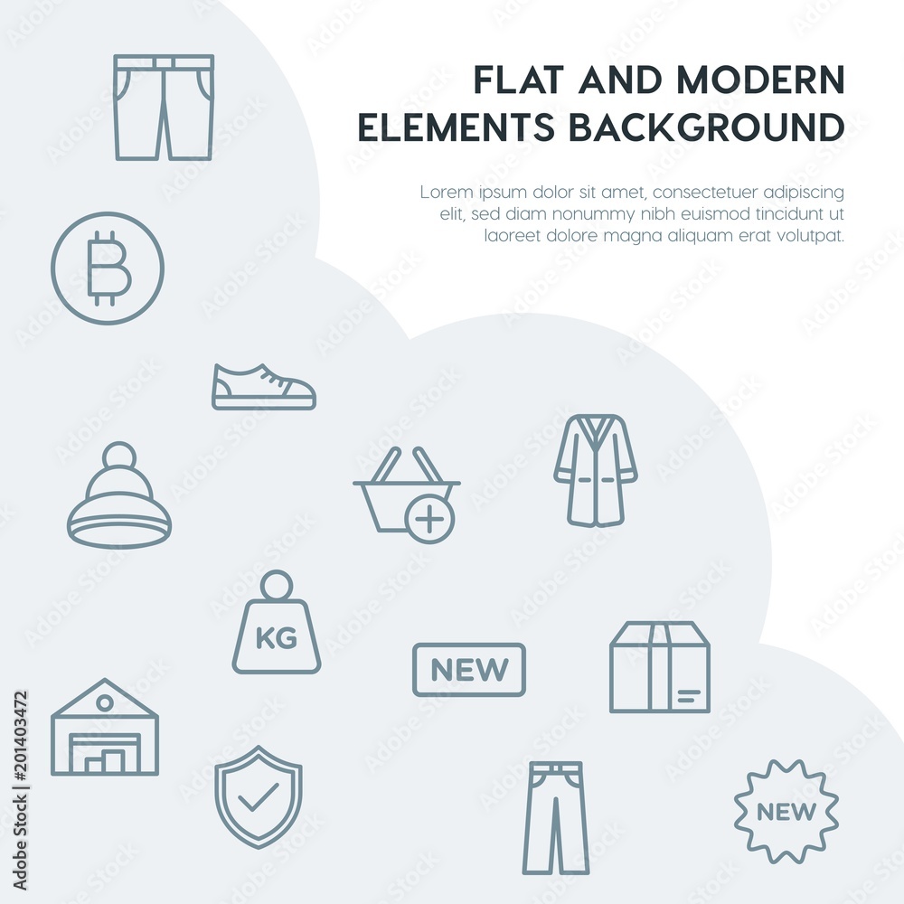 Poster clothes, shopping outline vector icons and elements background concept on grey background...multipur