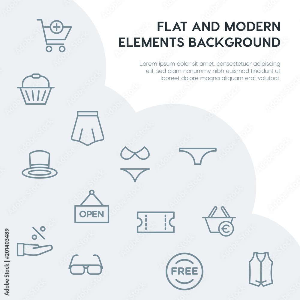 Poster clothes, shopping outline vector icons and elements background concept on grey background...multipur