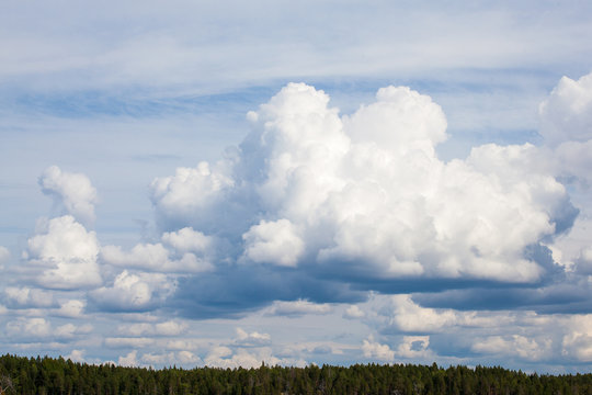 Cumulus clouds over the lake