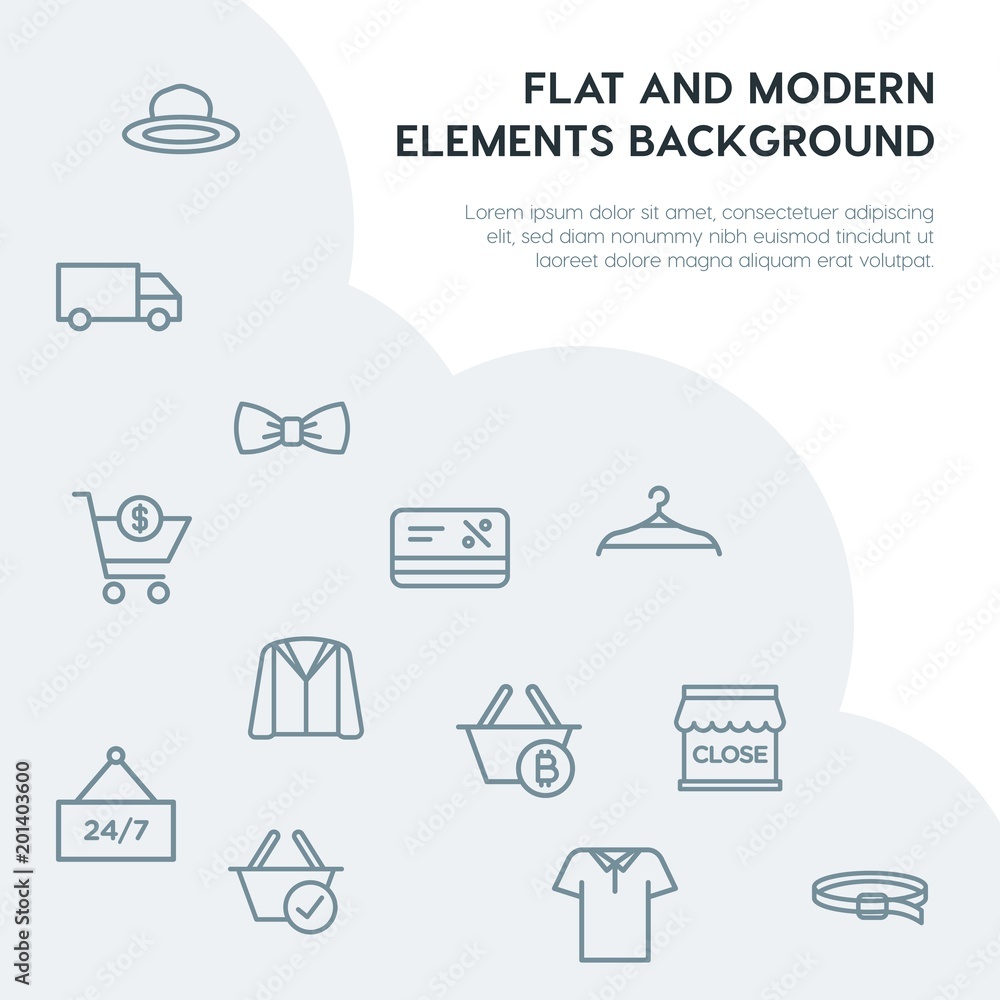 Poster clothes, shopping outline vector icons and elements background concept on grey background...multipur