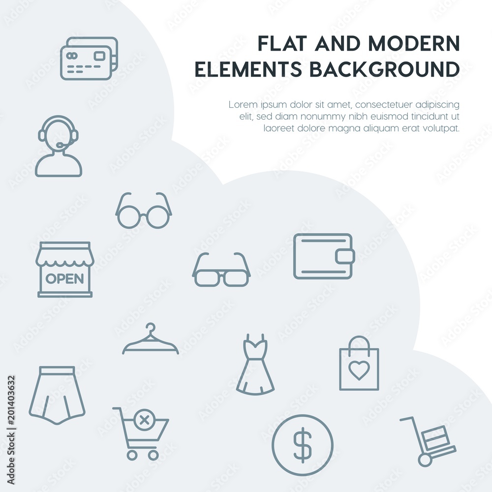 Poster clothes, shopping outline vector icons and elements background concept on grey background...multipur