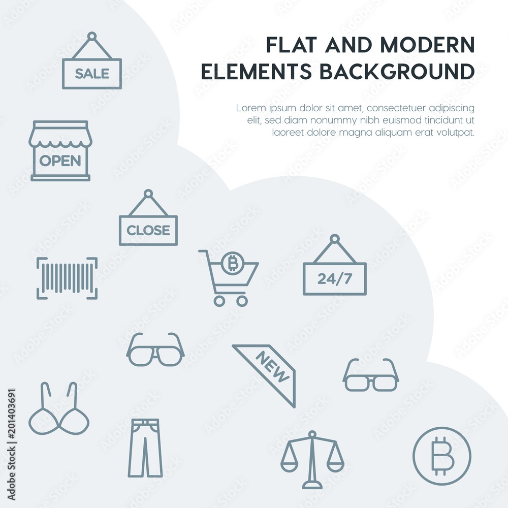 Poster clothes, shopping outline vector icons and elements background concept on grey background...multipur
