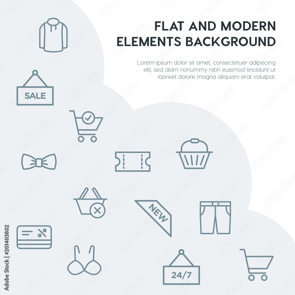 Poster clothes, shopping outline vector icons and elements background concept on grey background...multipur