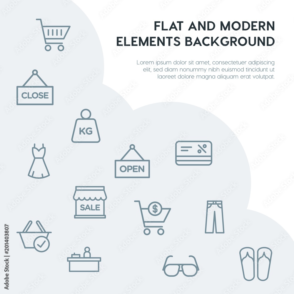 Poster clothes, shopping outline vector icons and elements background concept on grey background...multipur
