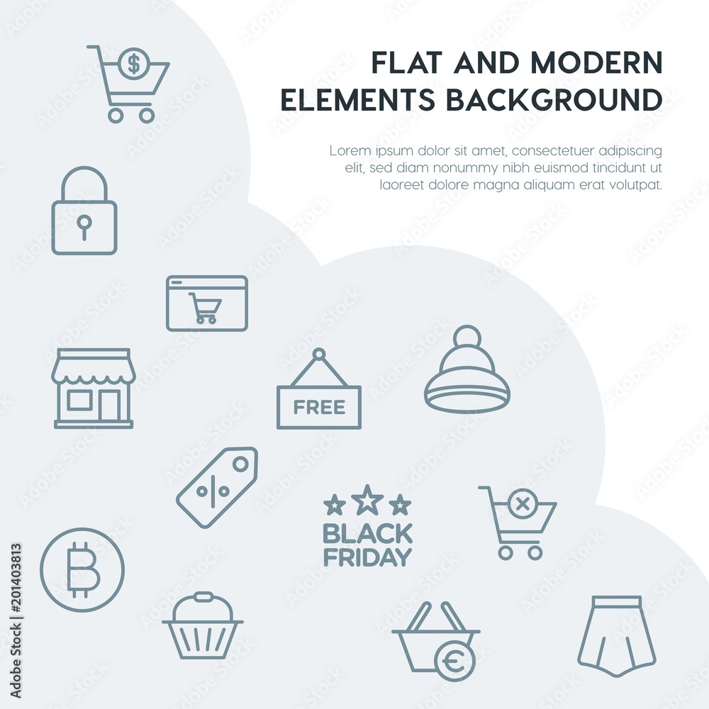 Poster clothes, shopping outline vector icons and elements background concept on grey background...multipur