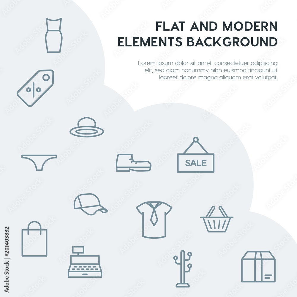 Poster clothes, shopping outline vector icons and elements background concept on grey background...multipur