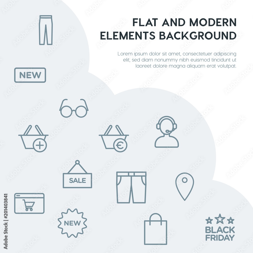 Poster clothes, shopping outline vector icons and elements background concept on grey background...multipur