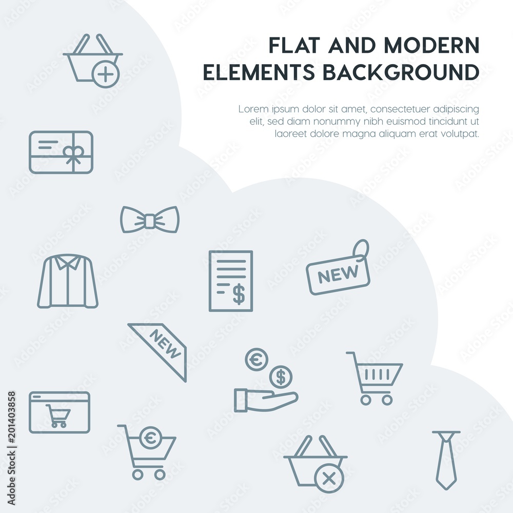 Poster clothes, shopping outline vector icons and elements background concept on grey background...multipur