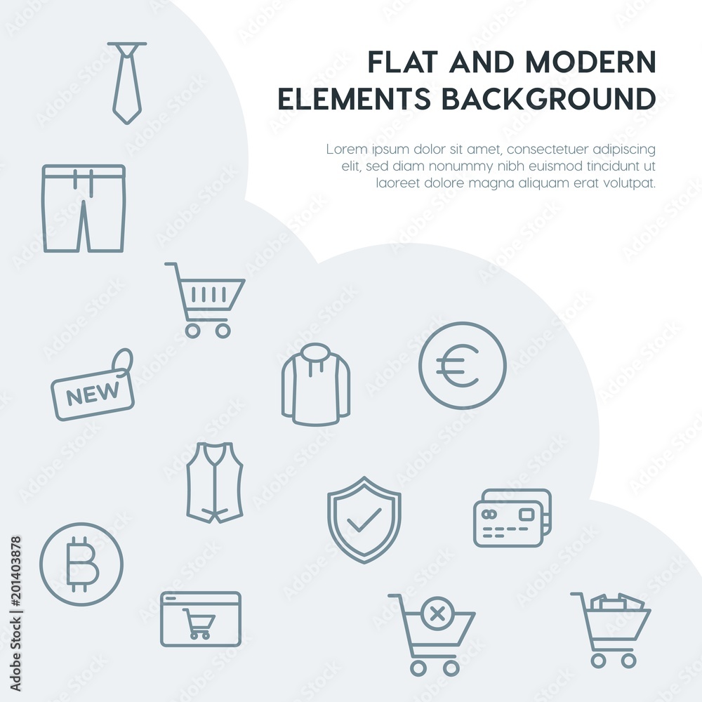 Poster clothes, shopping outline vector icons and elements background concept on grey background...multipur