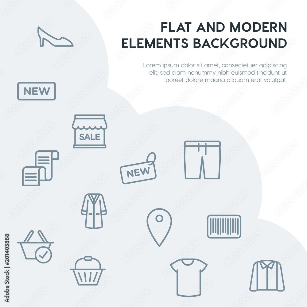 Poster clothes, shopping outline vector icons and elements background concept on grey background...multipur
