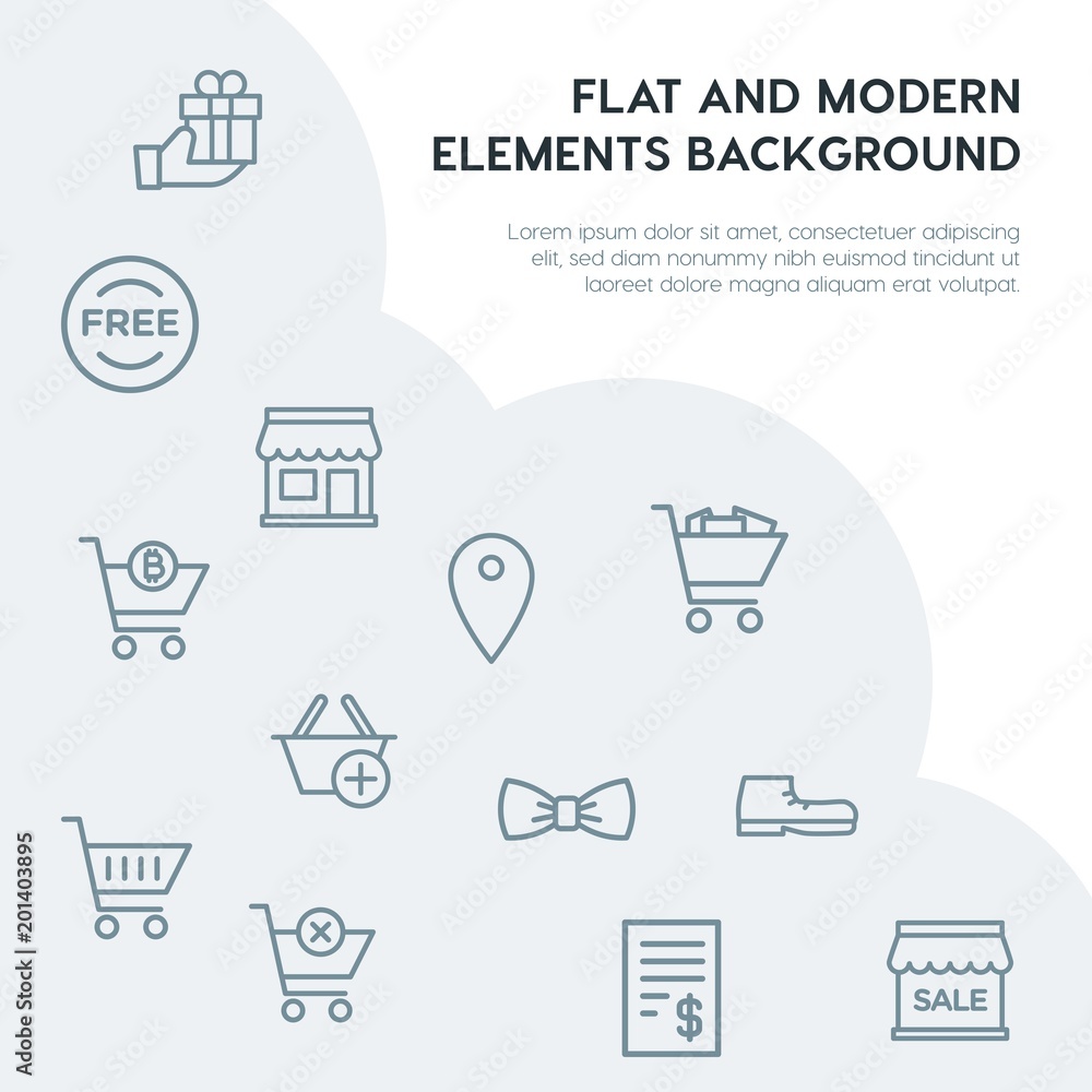 Poster clothes, shopping outline vector icons and elements background concept on grey background...multipur
