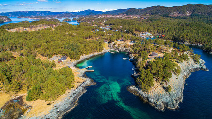 Obraz premium Aerial fjord view near Os village. Bergen, Norway.