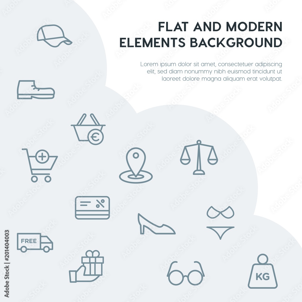 Poster clothes, shopping outline vector icons and elements background concept on grey background...multipur