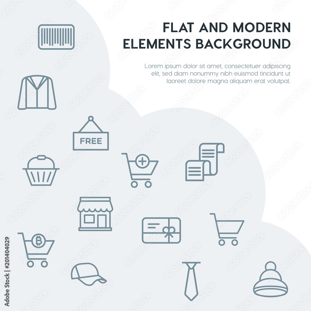 Poster clothes, shopping outline vector icons and elements background concept on grey background...multipur