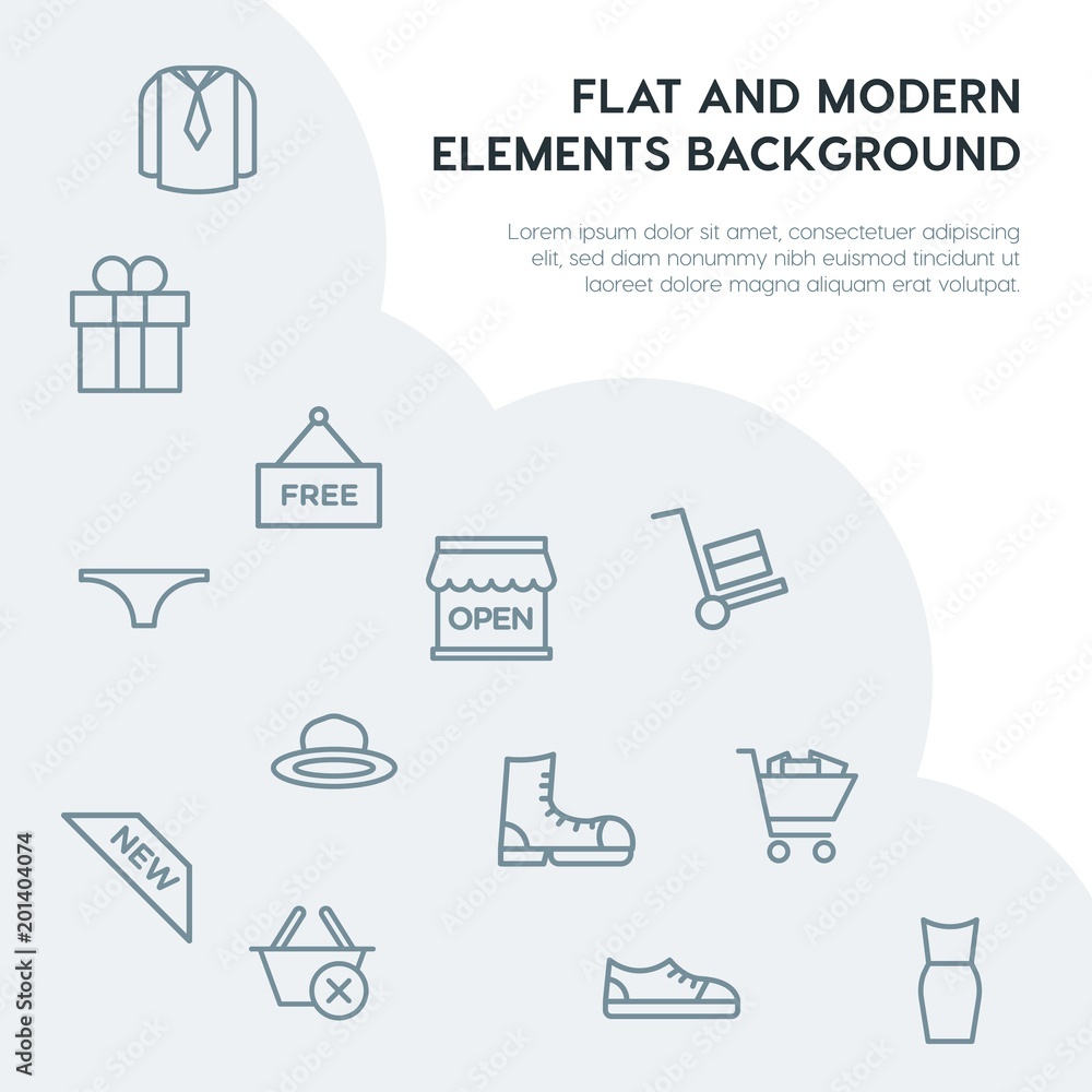 Poster clothes, shopping outline vector icons and elements background concept on grey background...multipur