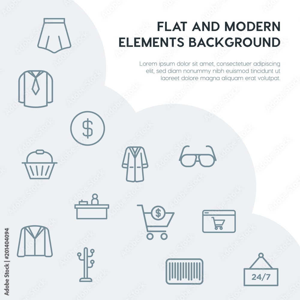 Poster clothes, shopping outline vector icons and elements background concept on grey background...multipur