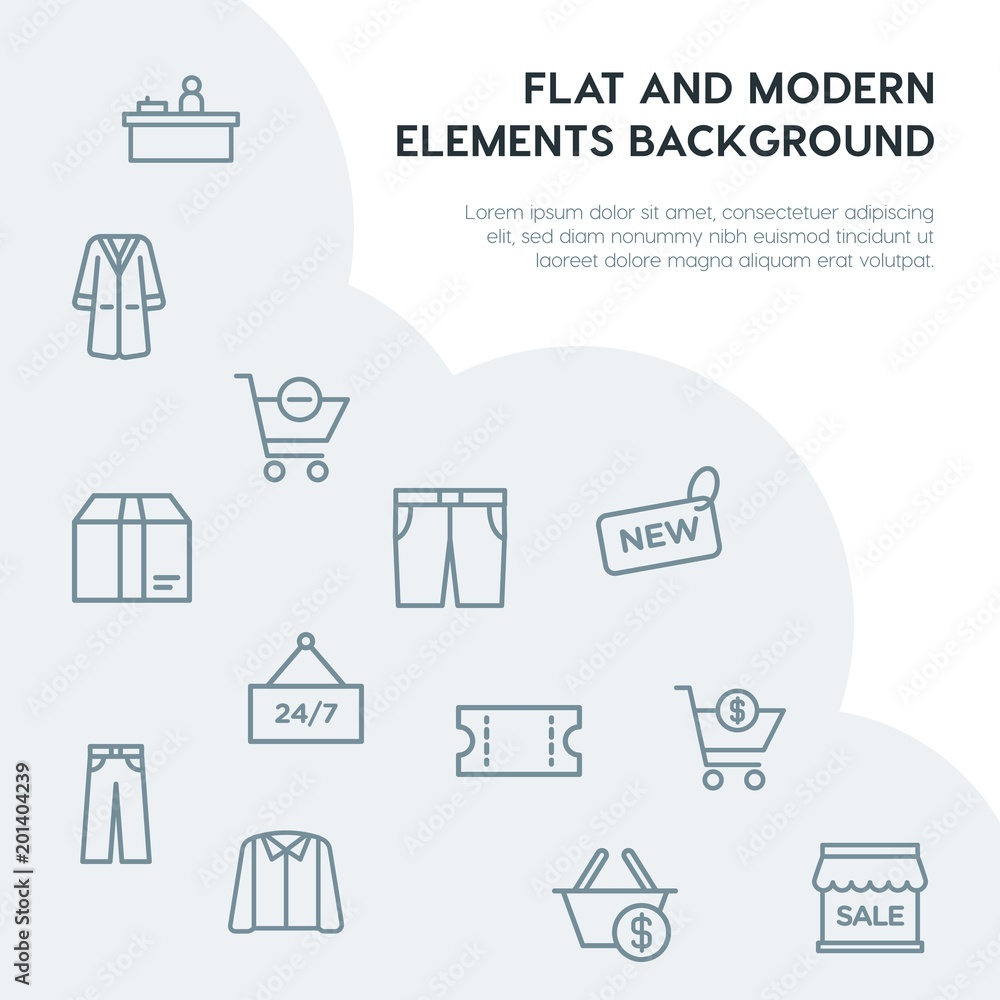 Poster clothes, shopping outline vector icons and elements background concept on grey background...multipur