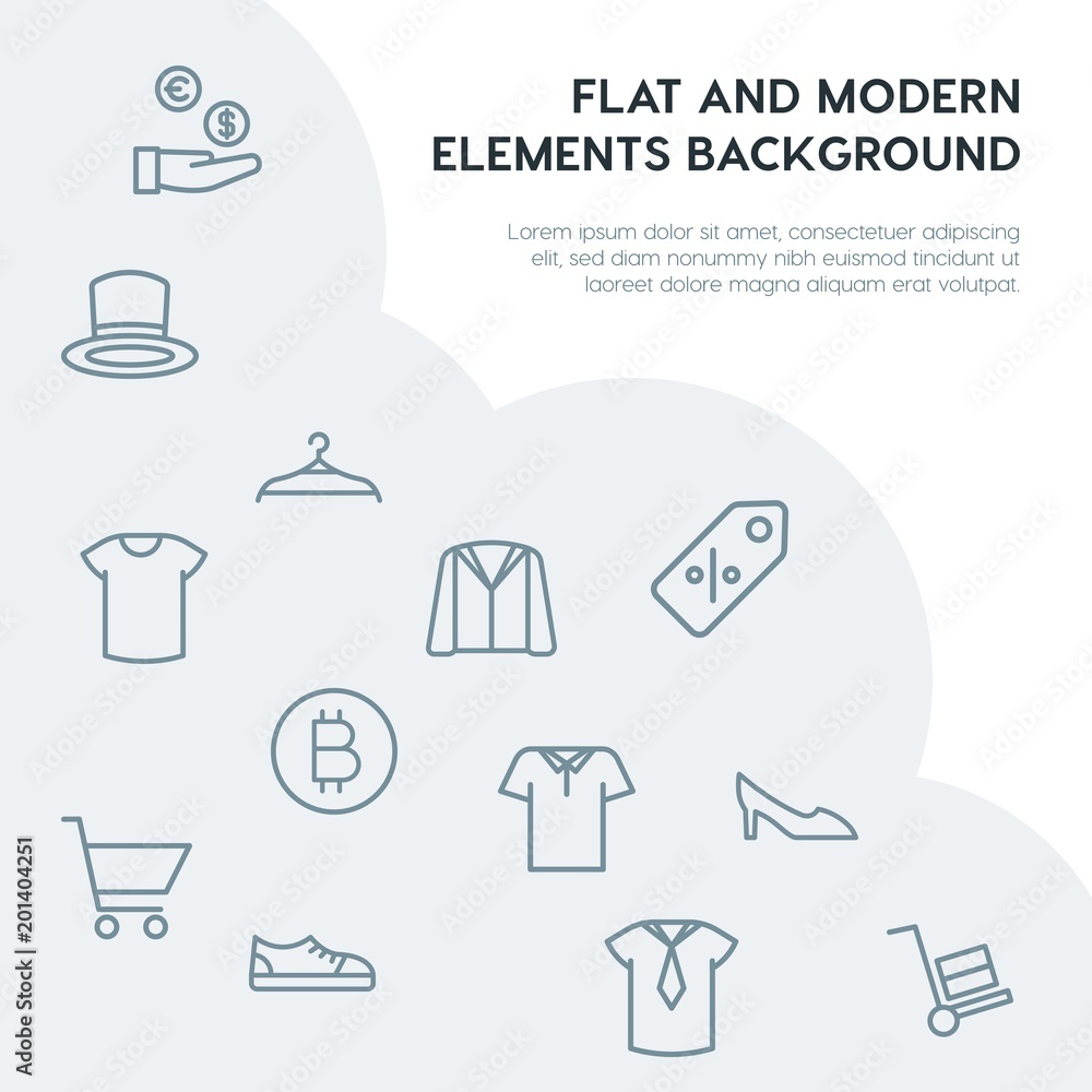 Poster clothes, shopping outline vector icons and elements background concept on grey background...multipur