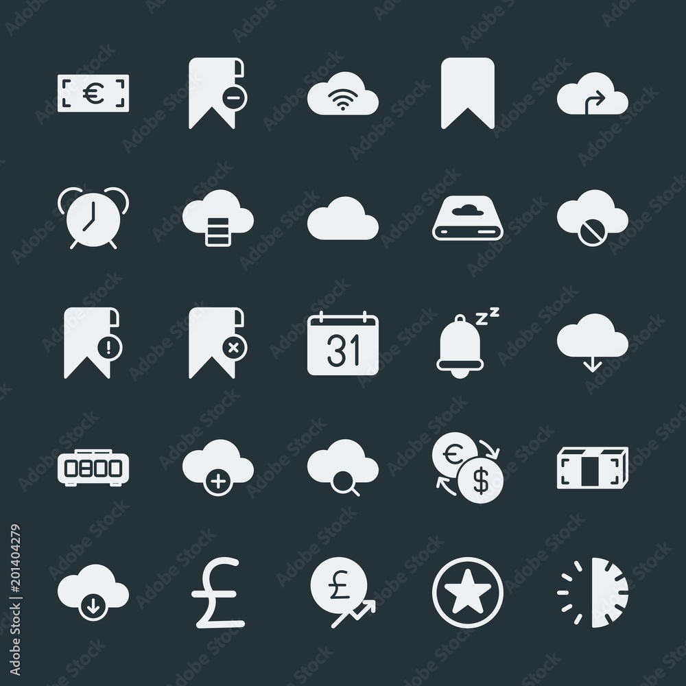 Poster modern simple set of money, cloud and networking, time, bookmarks vector fill icons. ..contains such