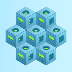 Blockchain technology. Cryptocurrency isometric composition. Vector illustration