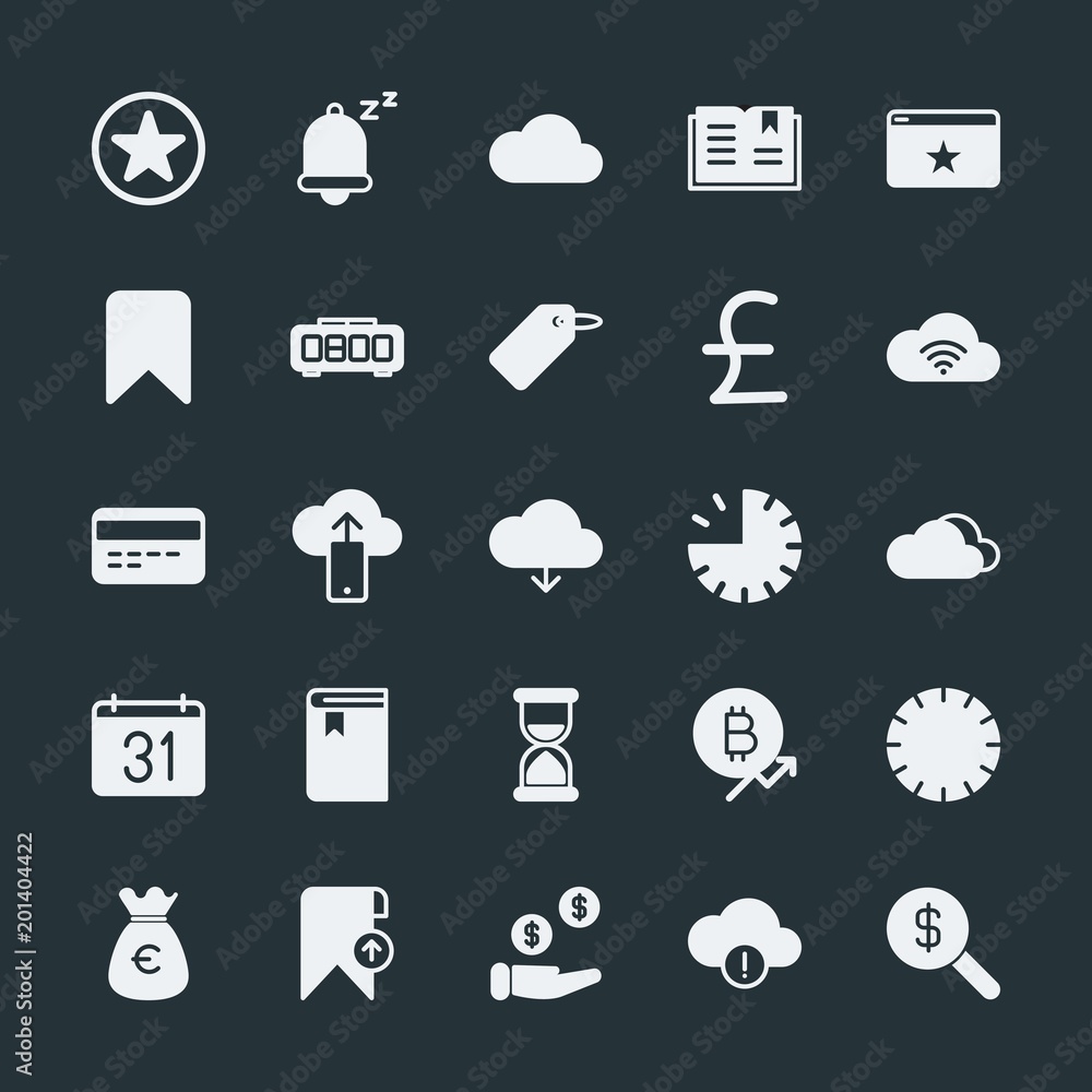 Poster modern simple set of money, cloud and networking, time, bookmarks vector fill icons. ..contains such