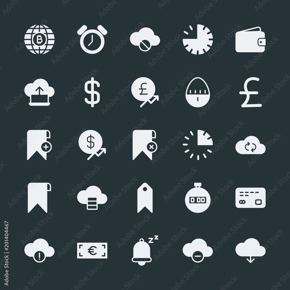 Poster modern simple set of money, cloud and networking, time, bookmarks vector fill icons. ..contains such