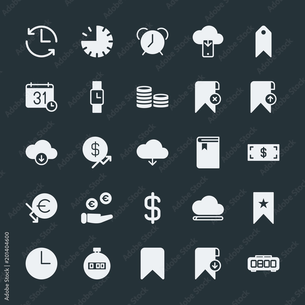 Poster modern simple set of money, cloud and networking, time, bookmarks vector fill icons. ..contains such