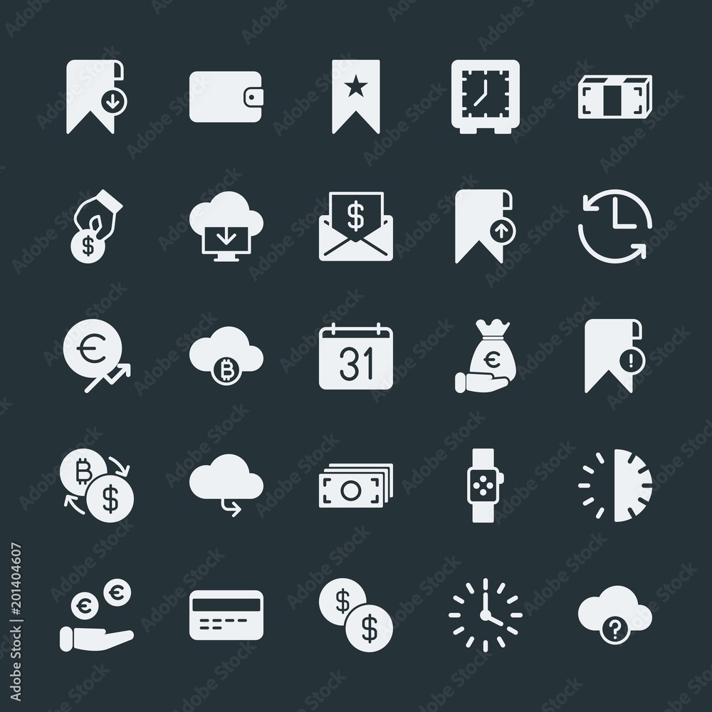 Poster modern simple set of money, cloud and networking, time, bookmarks vector fill icons. ..contains such