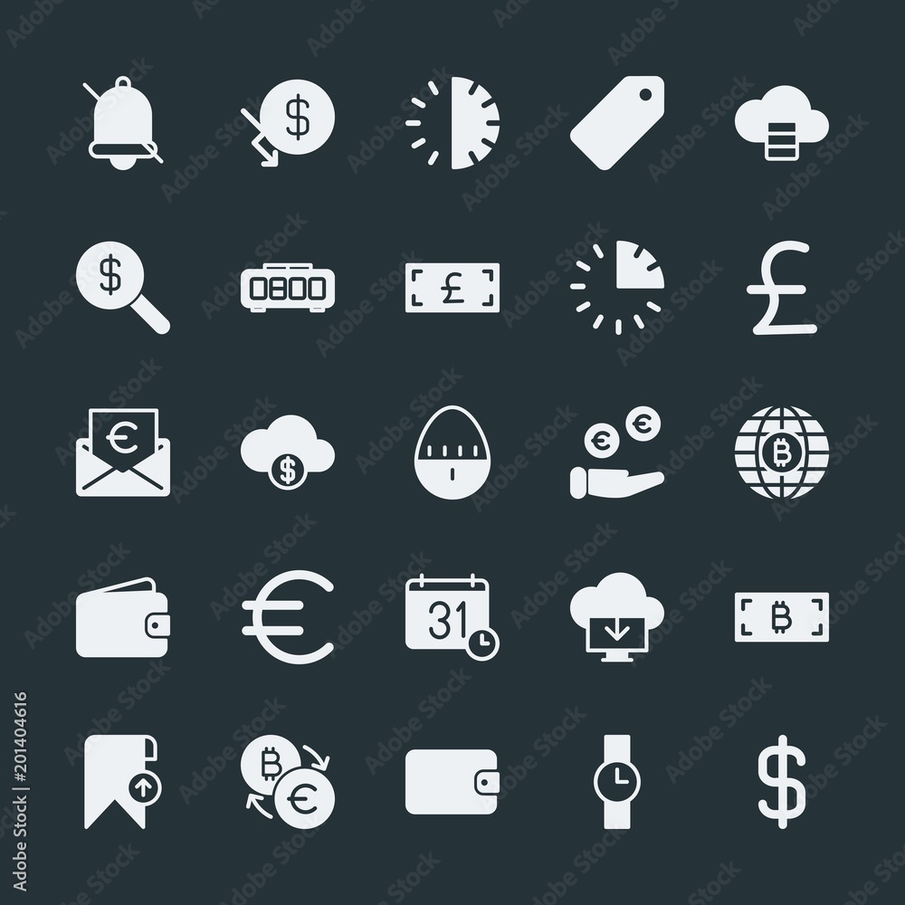 Poster modern simple set of money, cloud and networking, time, bookmarks vector fill icons. ..contains such