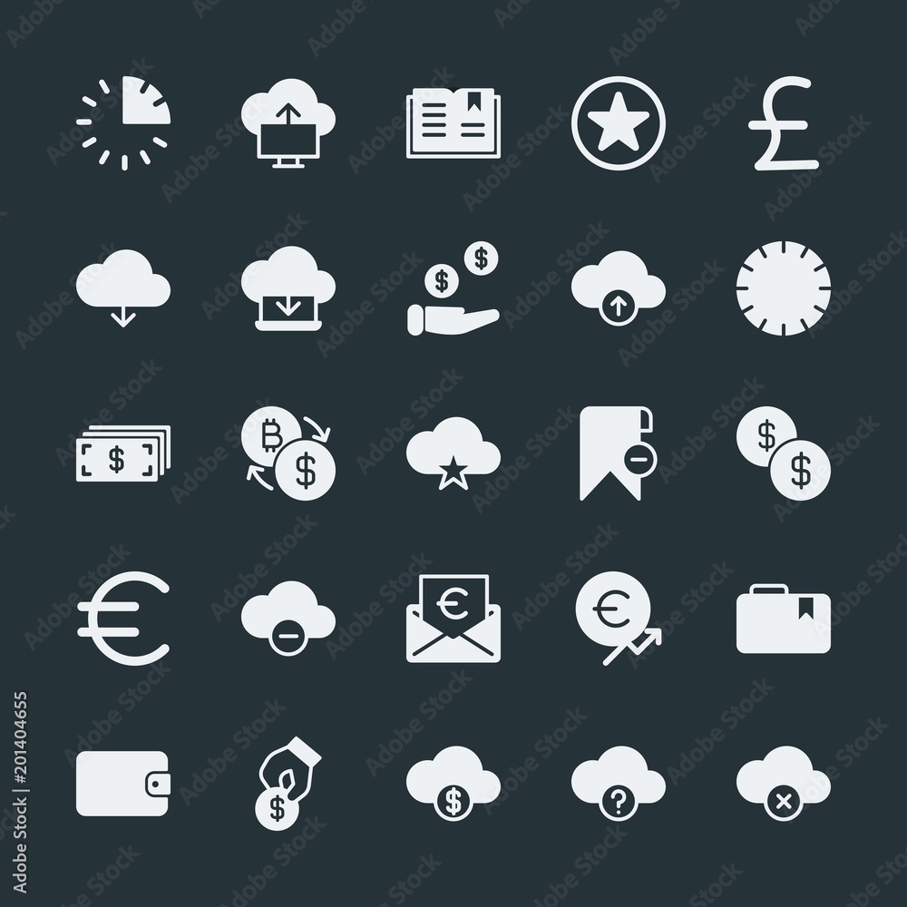 Poster modern simple set of money, cloud and networking, time, bookmarks vector fill icons. ..contains such