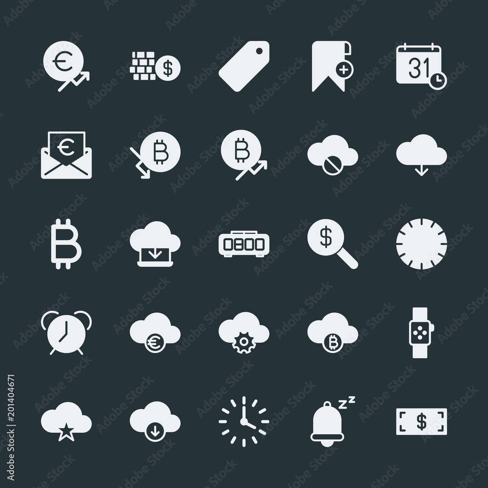 Poster modern simple set of money, cloud and networking, time, bookmarks vector fill icons. ..contains such