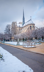 Paris et Notre-Dame sous la neige