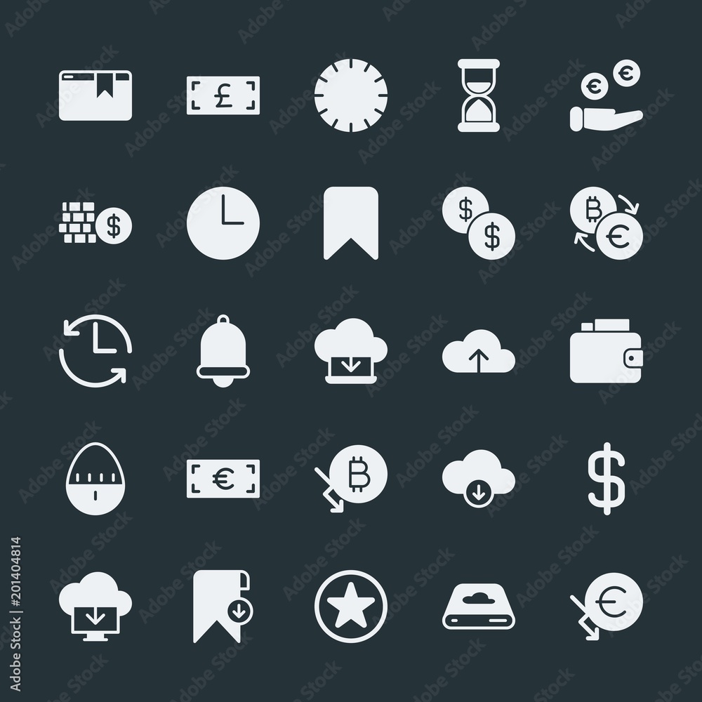 Poster modern simple set of money, cloud and networking, time, bookmarks vector fill icons. ..contains such