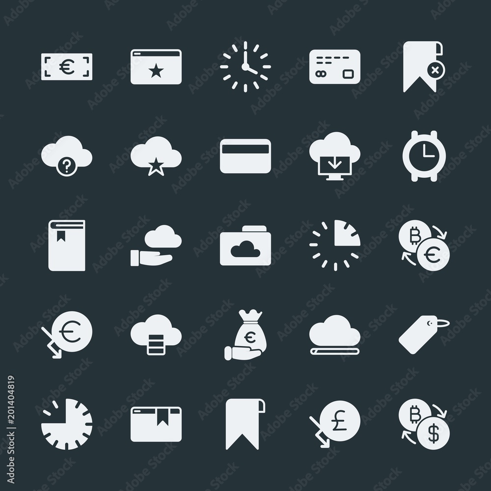 Poster modern simple set of money, cloud and networking, time, bookmarks vector fill icons. ..contains such