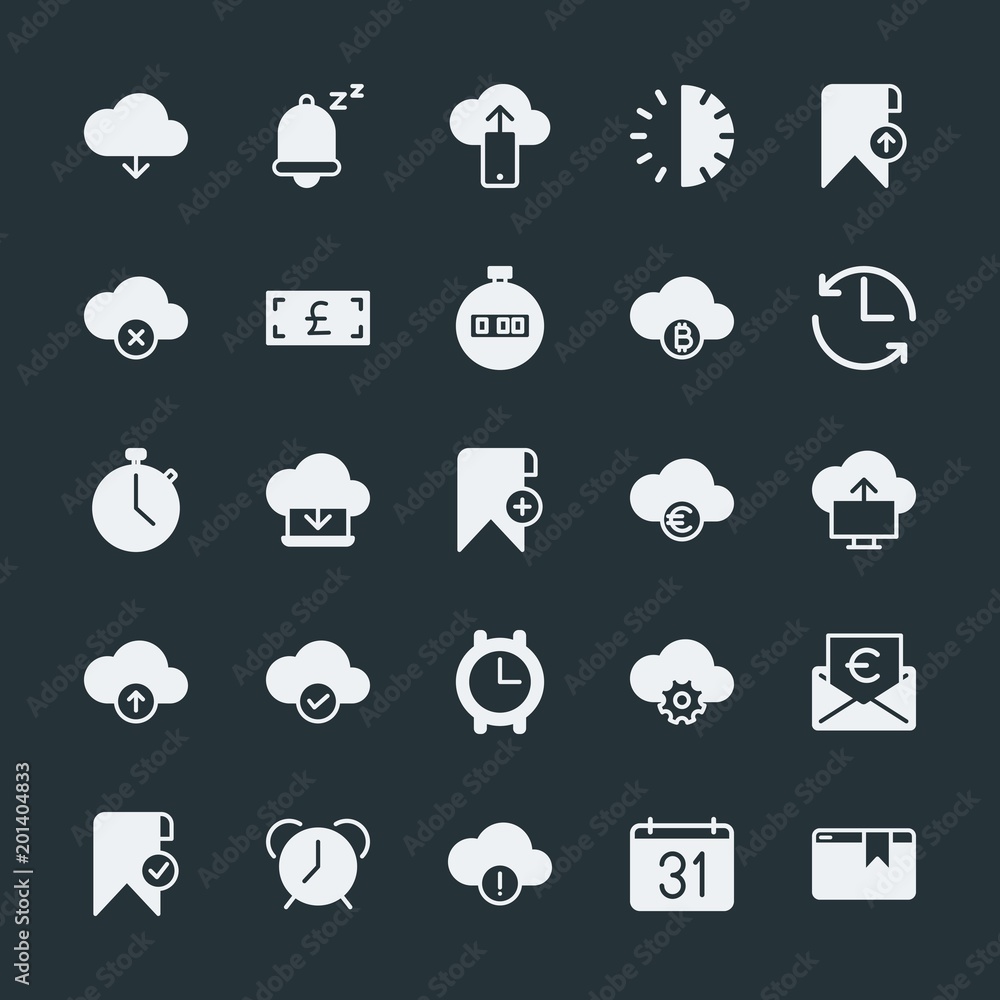 Poster modern simple set of money, cloud and networking, time, bookmarks vector fill icons. ..contains such